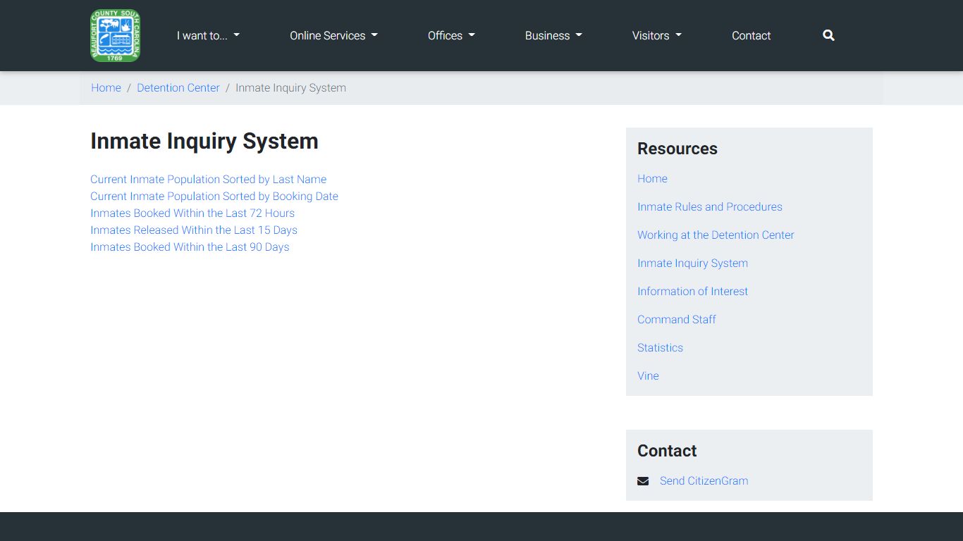 Inmate Inquiry System - Beaufort County Government