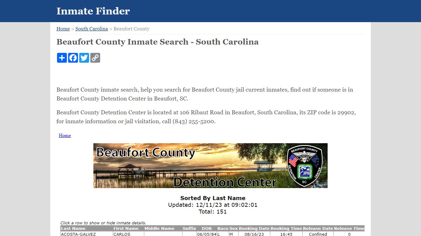 Beaufort County Inmate Search - South Carolina - InmateFinder.org
